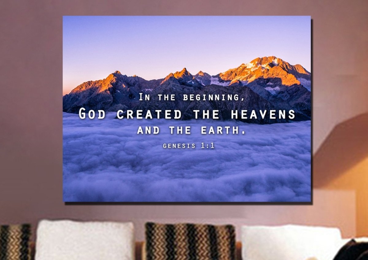 Genesis 11 God Created The Heavens And Earth Wall Art Canvas Print - Christian Canvas Wall Art