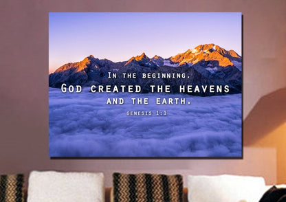 Genesis 11 God Created The Heavens And Earth Wall Art Canvas Print - Christian Canvas Wall Art
