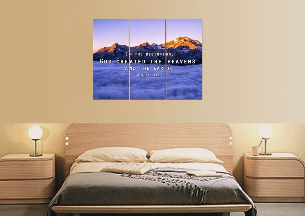 Genesis 11 God Created The Heavens And Earth Wall Art Canvas Print - Christian Canvas Wall Art