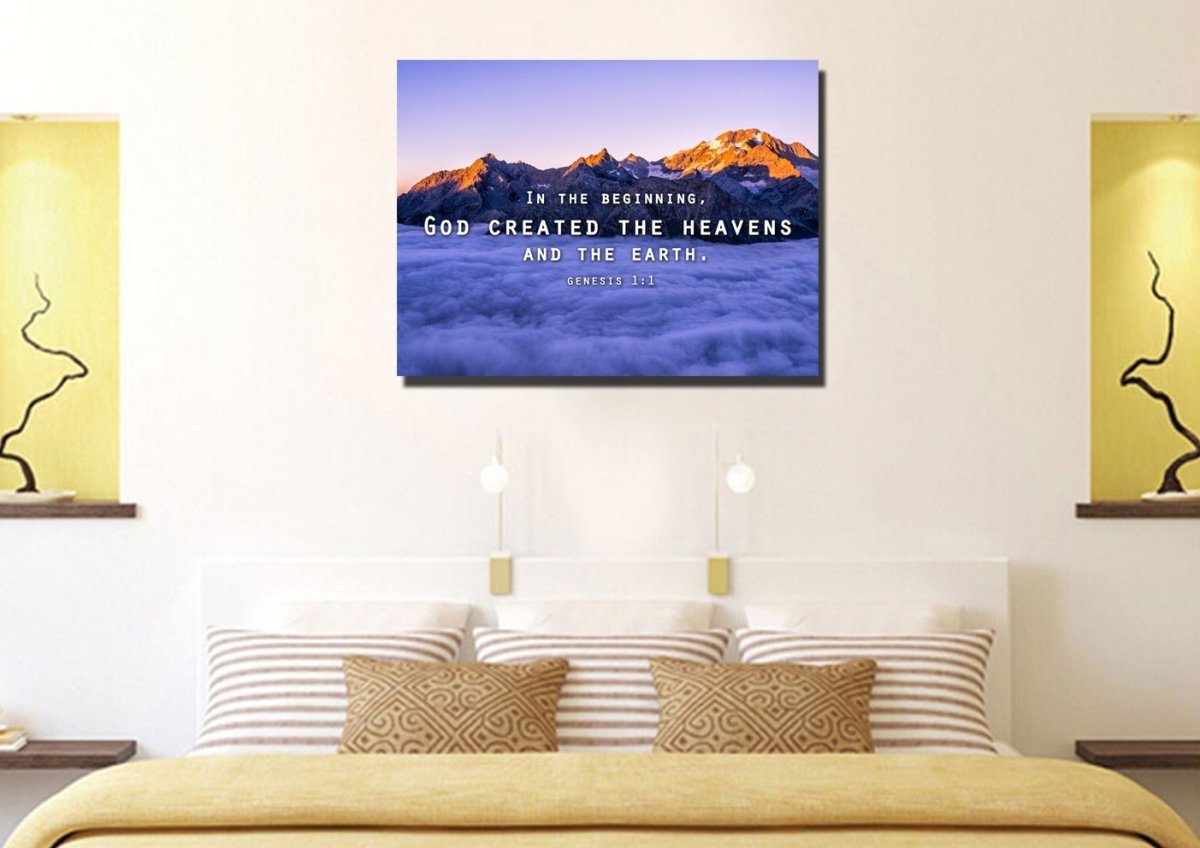Genesis 11 God Created The Heavens And Earth Wall Art Canvas Print - Christian Canvas Wall Art