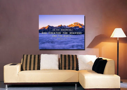 Genesis 11 God Created The Heavens And Earth Wall Art Canvas Print - Christian Canvas Wall Art