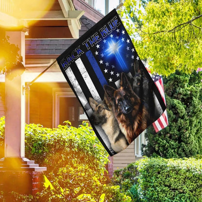 German Shepherd Back The Blue Christian Cross House Flags - Christian Garden Flags - Outdoor Christian Flag