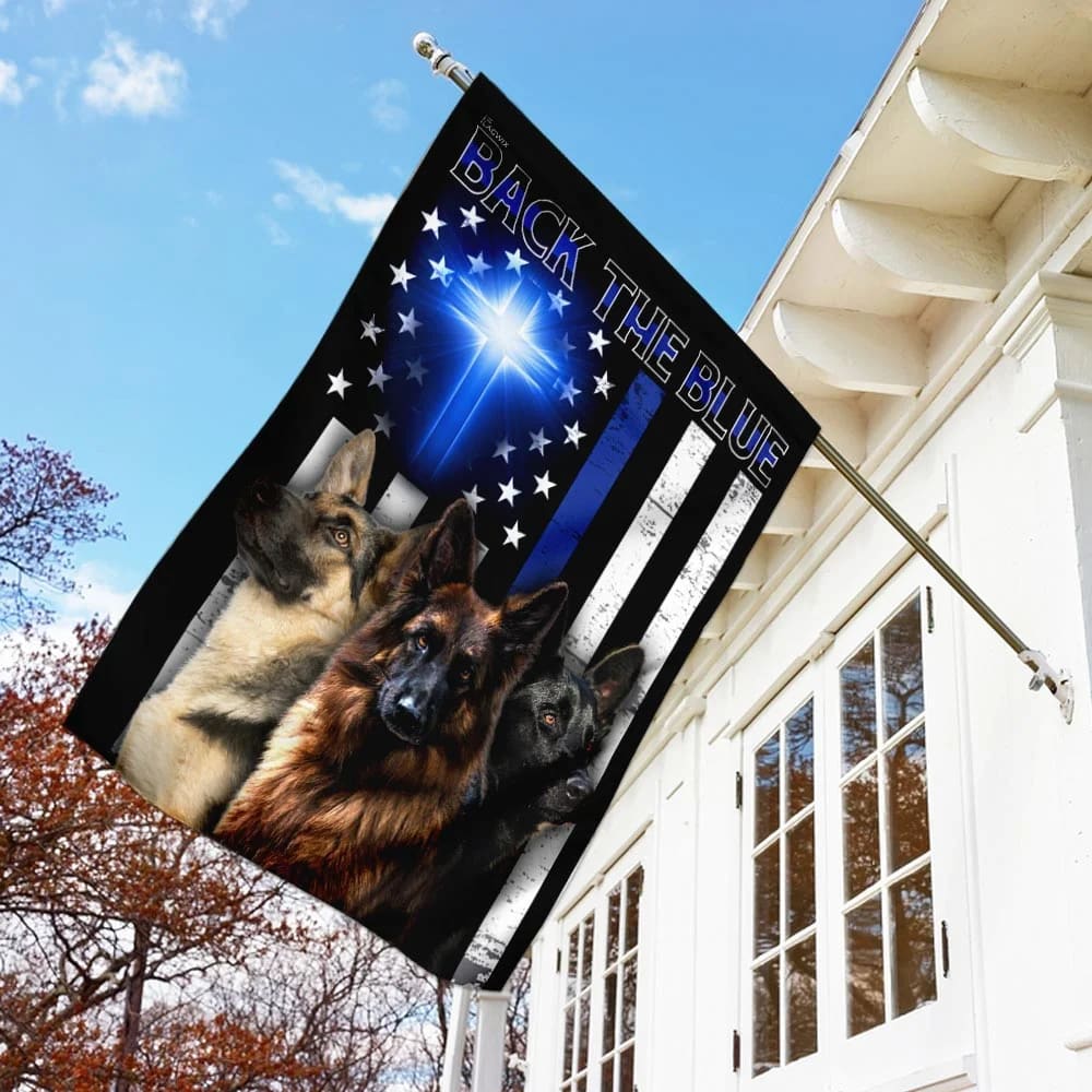 German Shepherd Back The Blue Christian Cross House Flags - Christian Garden Flags - Outdoor Christian Flag