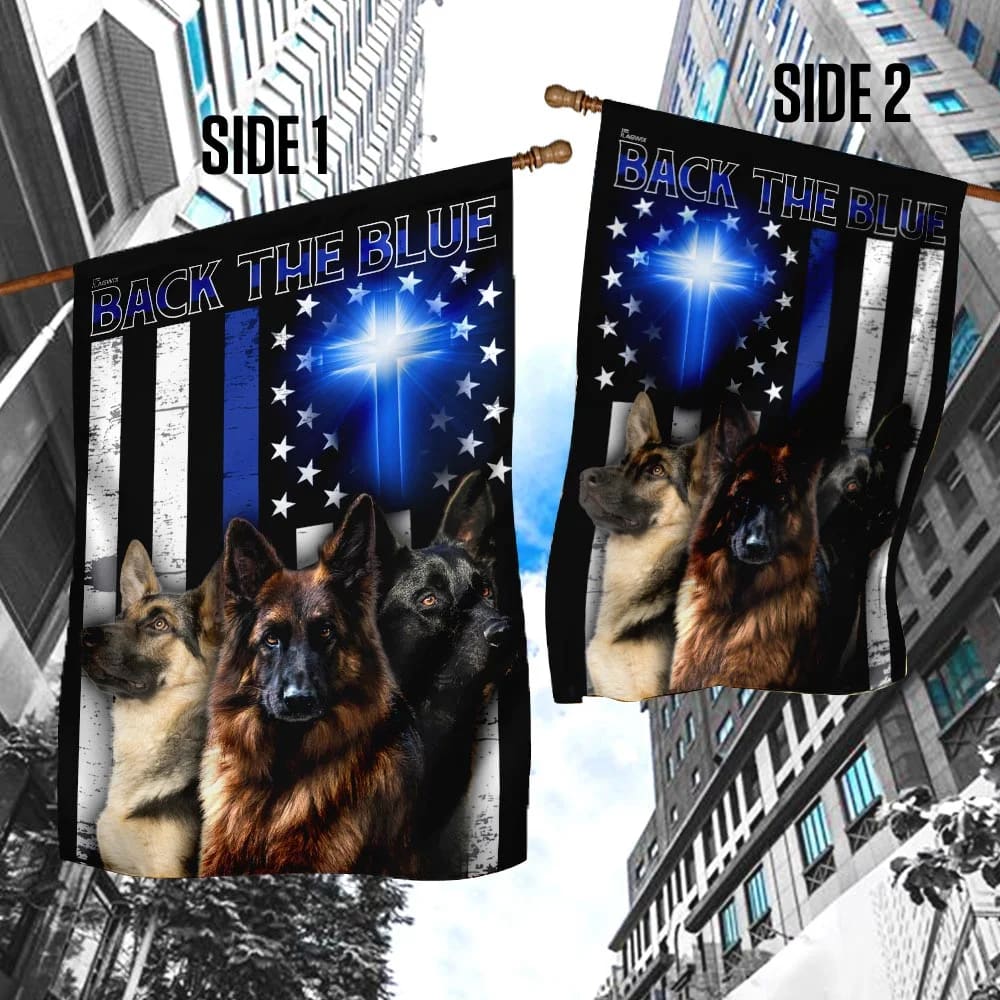 German Shepherd Back The Blue Christian Cross House Flags - Christian Garden Flags - Outdoor Christian Flag