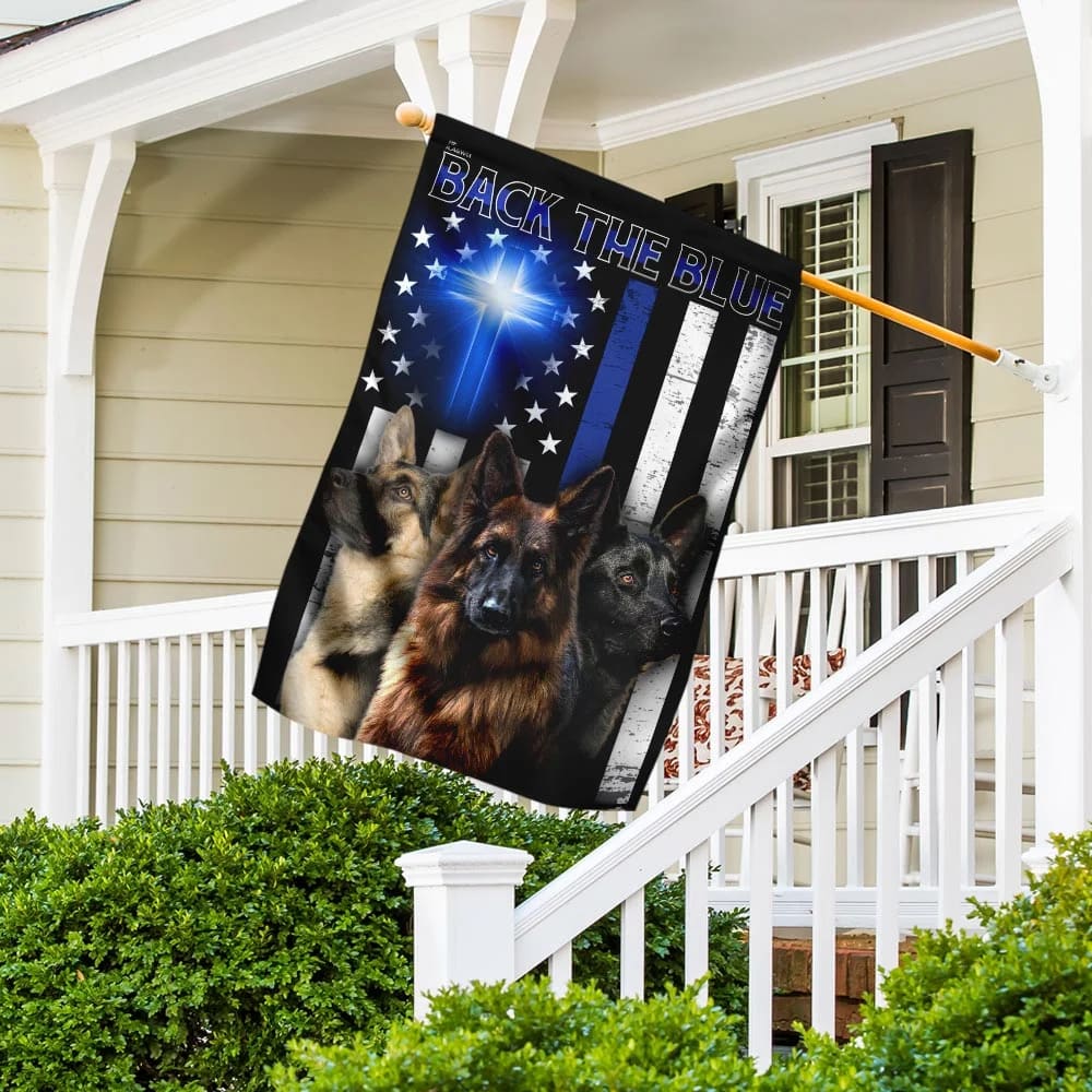 German Shepherd Back The Blue Christian Cross House Flags - Christian Garden Flags - Outdoor Christian Flag