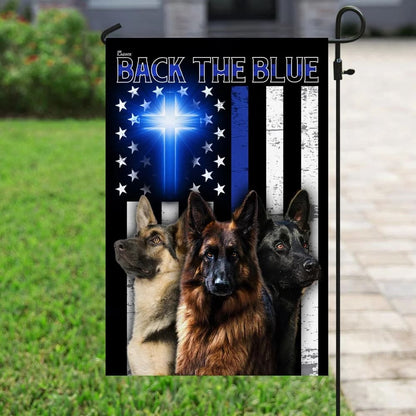 German Shepherd Back The Blue Christian Cross House Flags - Christian Garden Flags - Outdoor Christian Flag