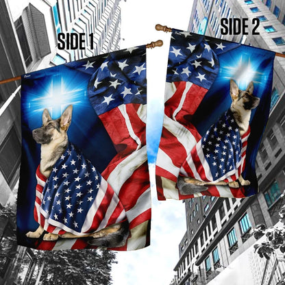 German Shepherd Christian Cross House Flags - Christian Garden Flags - Outdoor Christian Flag