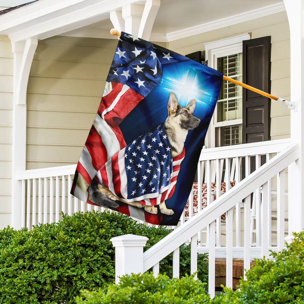 German Shepherd Christian Cross House Flags - Christian Garden Flags - Outdoor Christian Flag