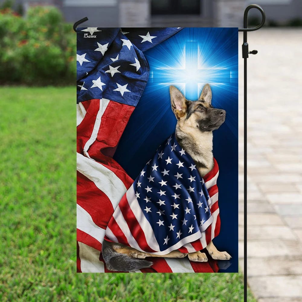 German Shepherd Christian Cross House Flags - Christian Garden Flags - Outdoor Christian Flag