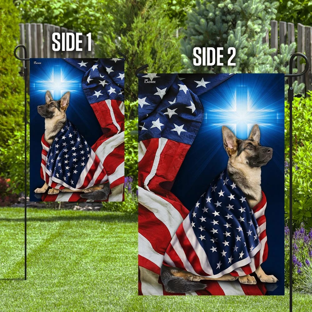 German Shepherd Christian Cross House Flags - Christian Garden Flags - Outdoor Christian Flag