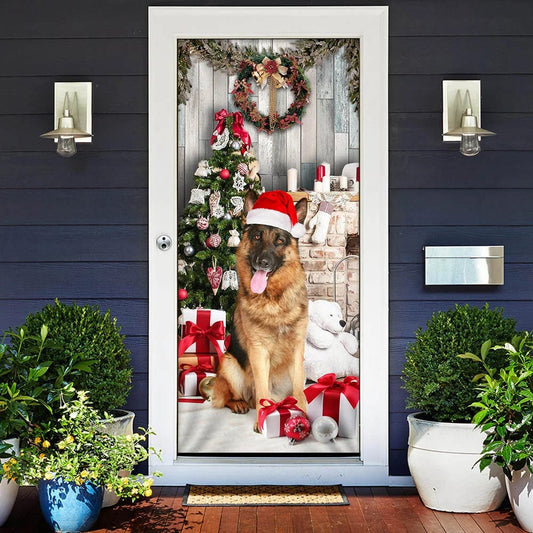 German Shepherd Christmas Door Cover - Christmas Outdoor Decoration