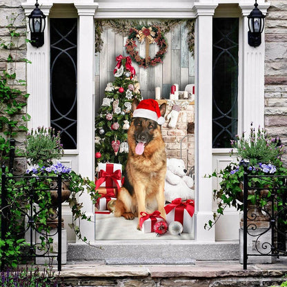 German Shepherd Christmas Door Cover - Christmas Outdoor Decoration