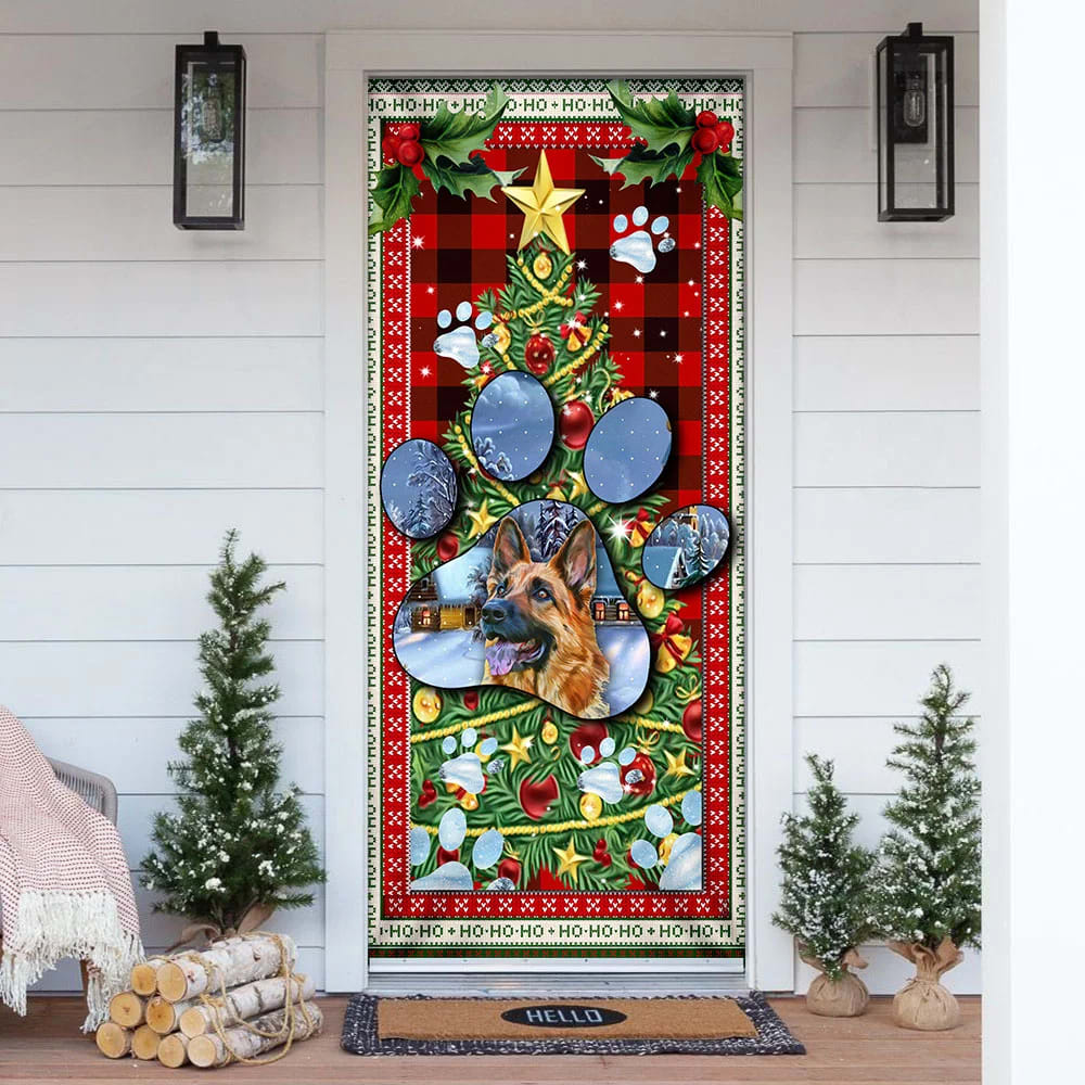 German Shepherd Dog Paw Christmas Door Cover - Christmas Outdoor Decoration