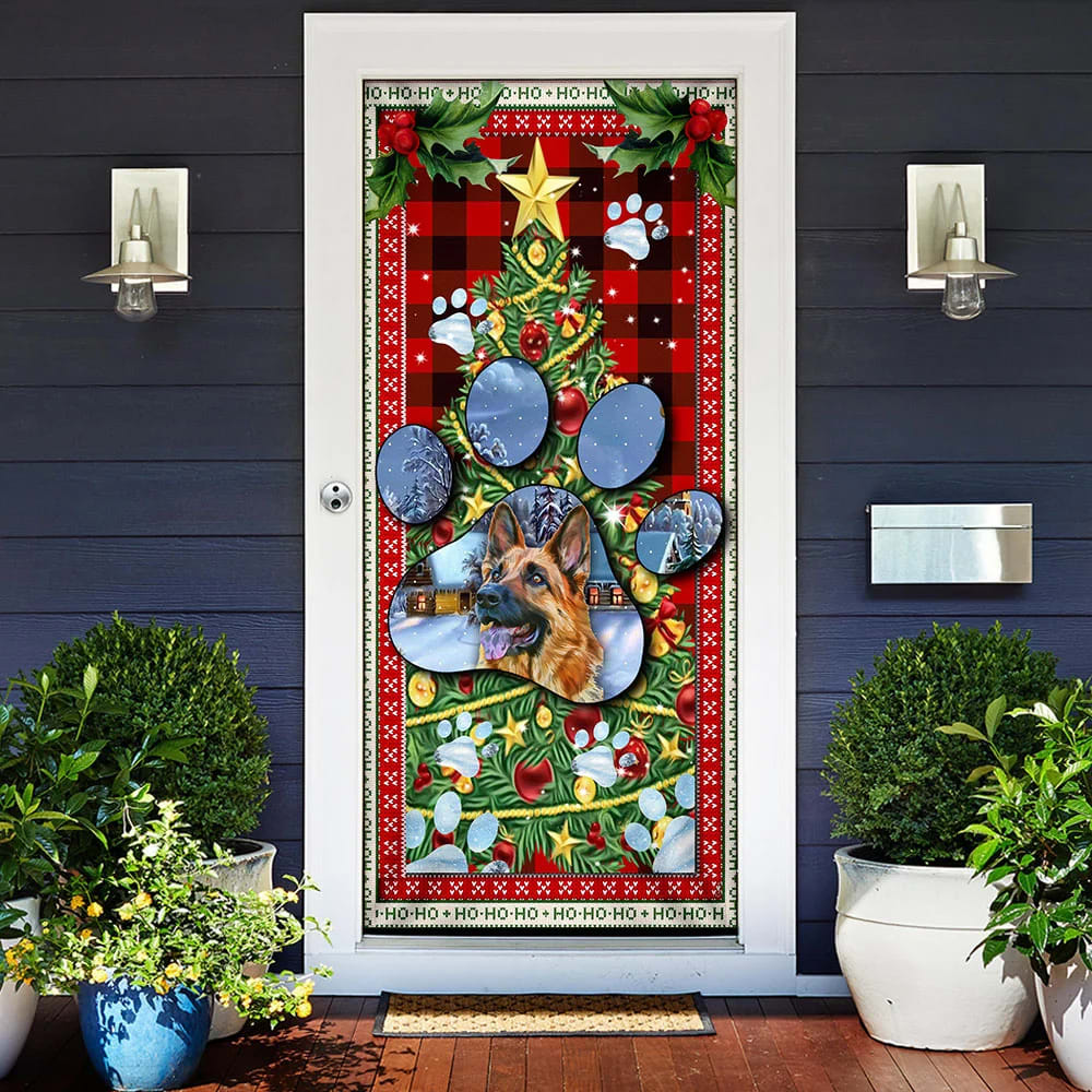 German Shepherd Dog Paw Christmas Door Cover - Christmas Outdoor Decoration
