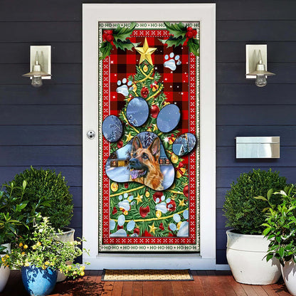 German Shepherd Dog Paw Christmas Door Cover - Christmas Outdoor Decoration