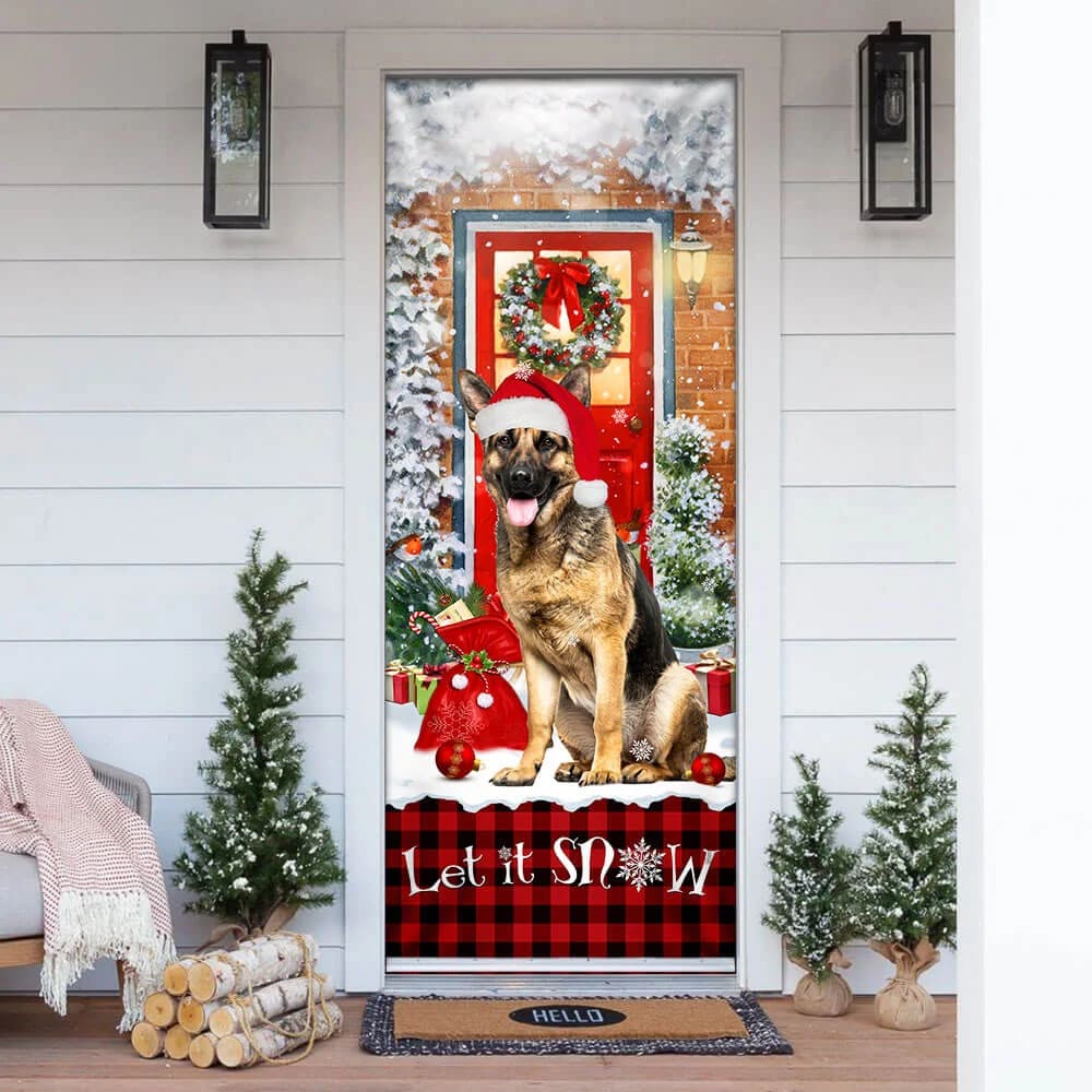 German Shepherd Door Cover - Let It Snow Christmas Door Cover - Christmas Outdoor Decoration