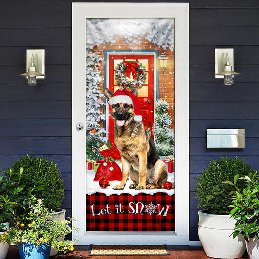 German Shepherd Door Cover - Let It Snow Christmas Door Cover - Christmas Outdoor Decoration