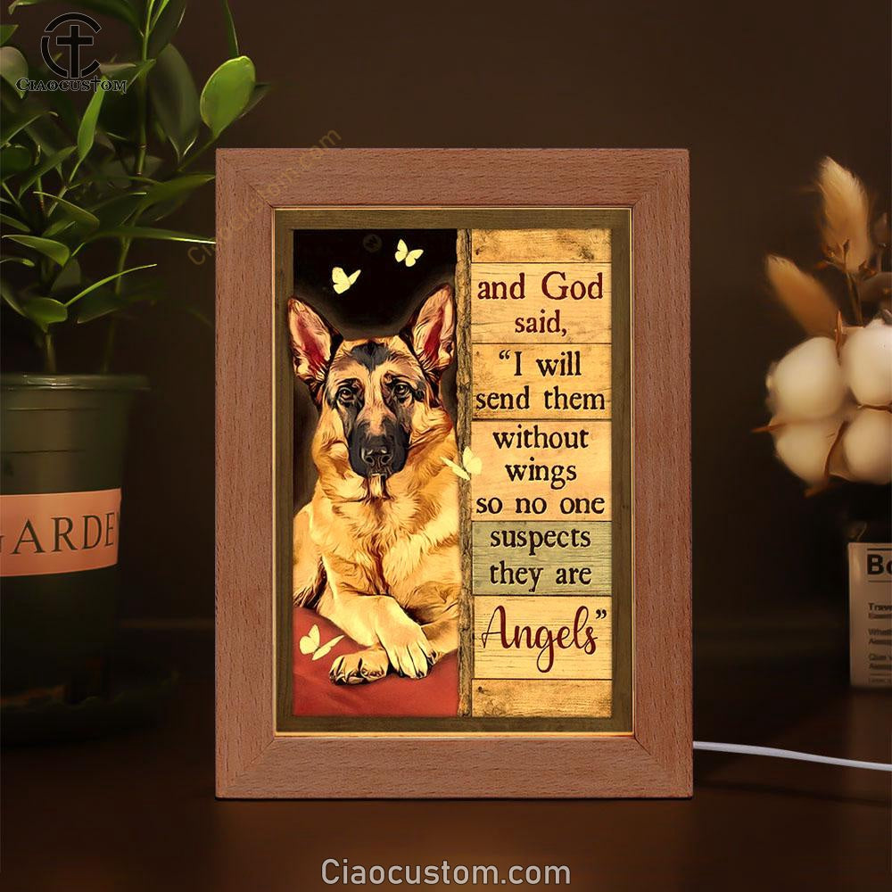 German Shepherd Drawing I Will Send Them Without Wings Frame Lamp