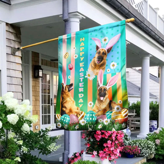 German Shepherd Easter House Flags - Happy Easter Garden Flag - Decorative Easter Flags