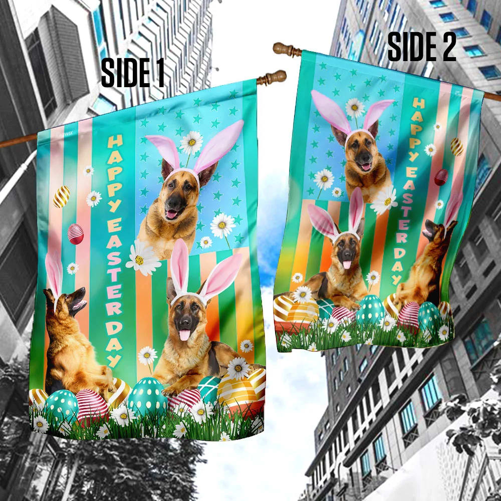 German Shepherd Easter House Flags - Happy Easter Garden Flag - Decorative Easter Flags