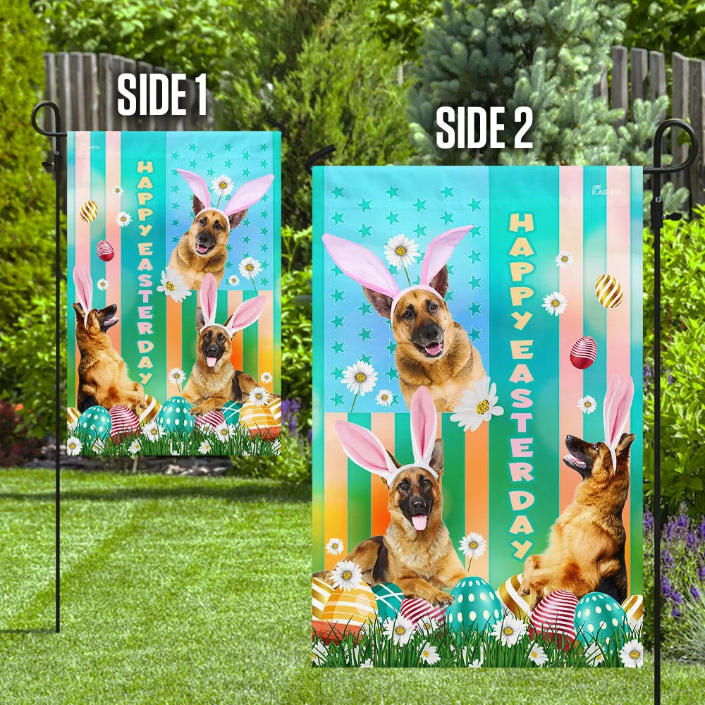 German Shepherd Easter House Flags - Happy Easter Garden Flag - Decorative Easter Flags