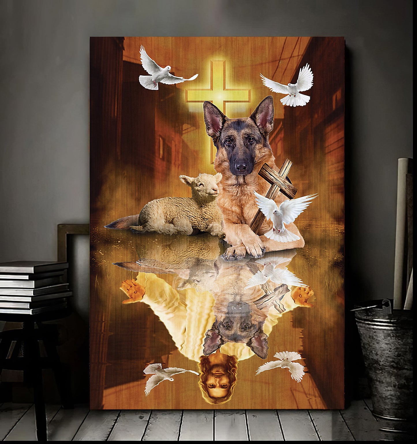 German Shepherd God In Water Canvas - Canvas Decor Ideas