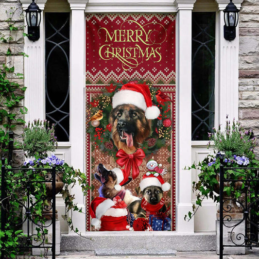 German Shepherd Happy House Christmas Door Cover - Christmas Outdoor Decoration