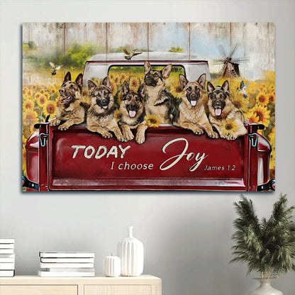 German Shepherd Sunflower Field Hummingbird Red Truck Gift For German Shepherd Lover Today I Choose Joy Canvas Wall Art - Christian Wall Decor