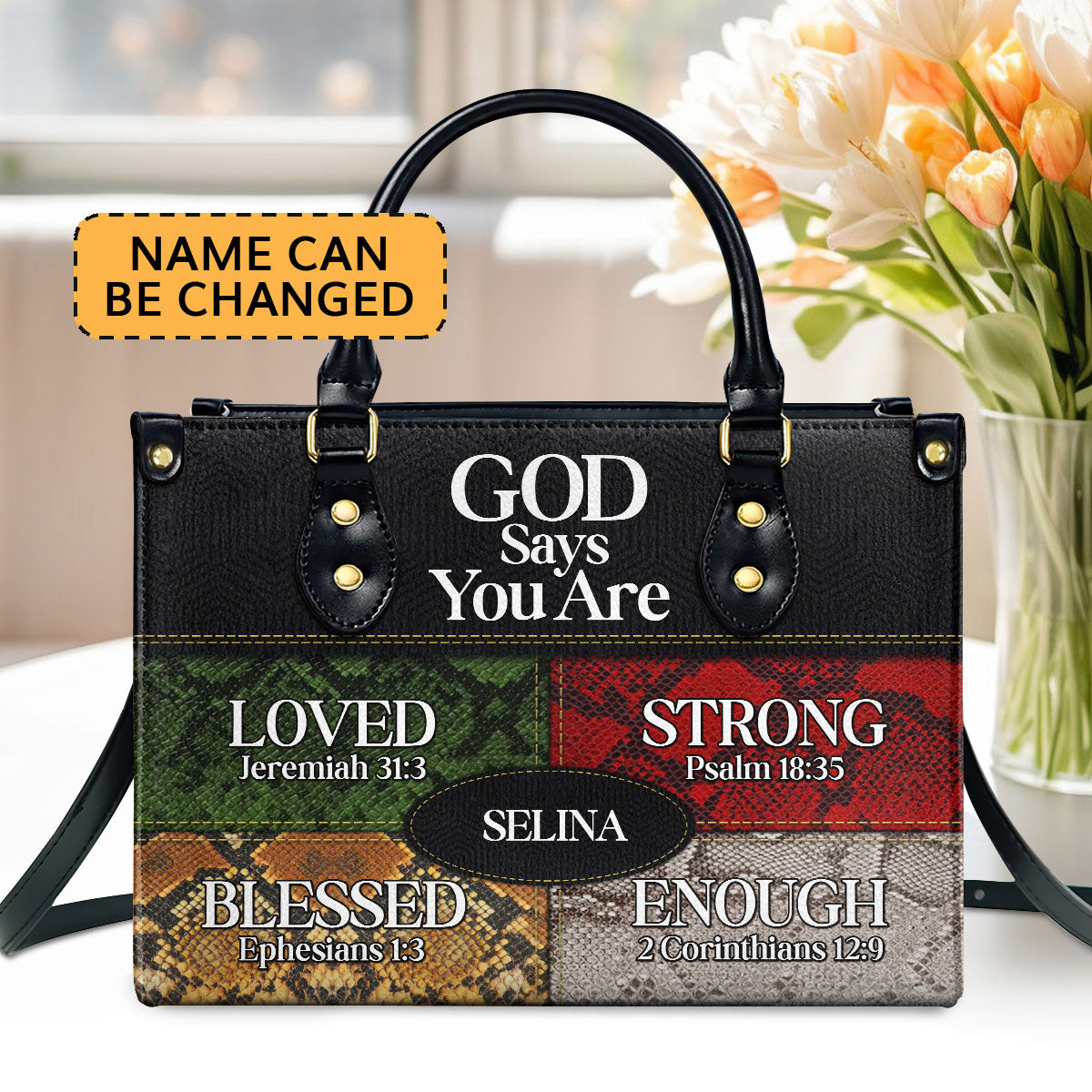 Gift For Her God Says I Am  Personalized Leather Handbag With Zipper - Inspirational Gift Christian Ladies
