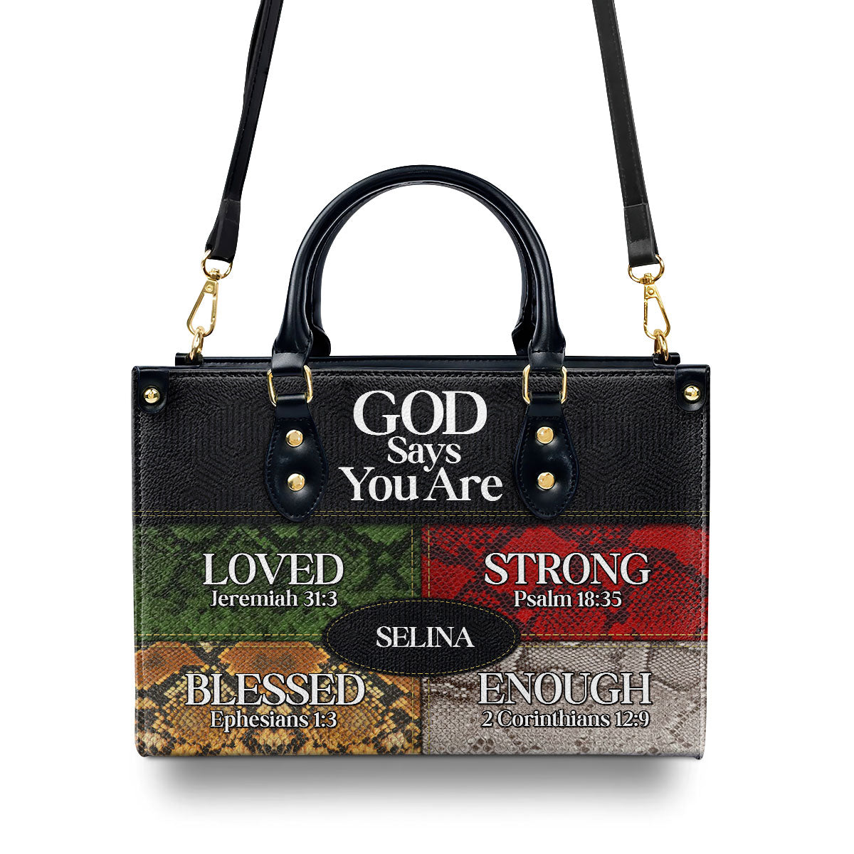 Gift For Her God Says I Am  Personalized Leather Handbag With Zipper - Inspirational Gift Christian Ladies