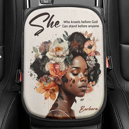 Gift For Women Of God She Who Kneels Before God Can Stand Before Anyone Personalized Seat Box Cover