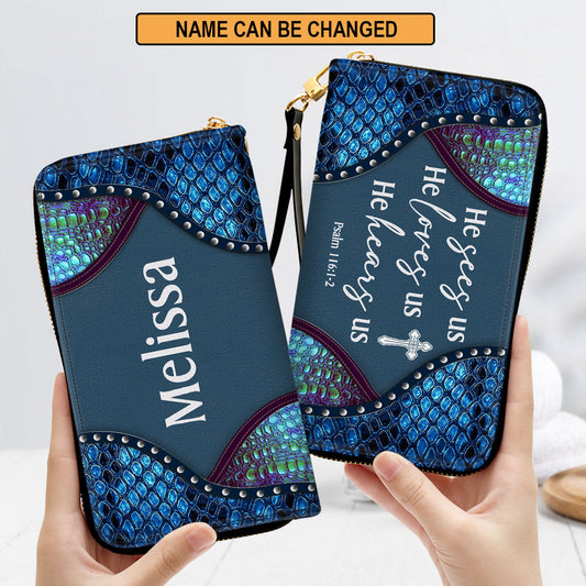 Gift Scriptures For Women He Sees Us, He Loves Us Psalm 1161 2 Clutch Purse For Women - Personalized Name - Christian Gifts For Women