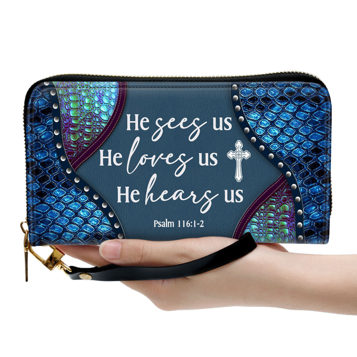Gift Scriptures For Women He Sees Us, He Loves Us Psalm 1161 2 Clutch Purse For Women - Personalized Name - Christian Gifts For Women