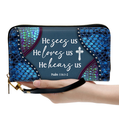 Gift Scriptures For Women He Sees Us, He Loves Us Psalm 1161 2 Clutch Purse For Women - Personalized Name - Christian Gifts For Women