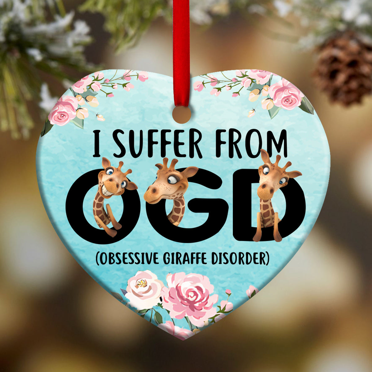 Giraffe 5 Heart Ceramic Ornament - Christmas Ornament - Christmas Gift