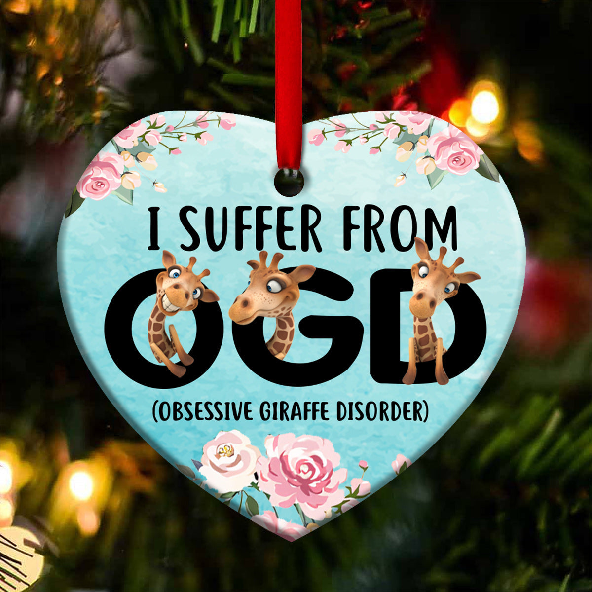 Giraffe 5 Heart Ceramic Ornament - Christmas Ornament - Christmas Gift