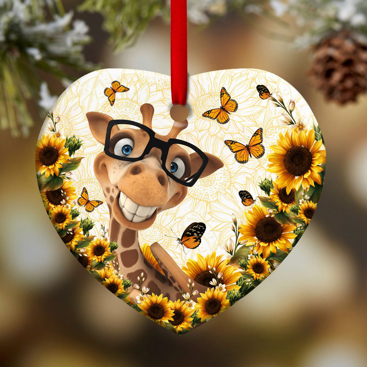 Giraffe 7 Heart Ceramic Ornament - Christmas Ornament - Christmas Gift