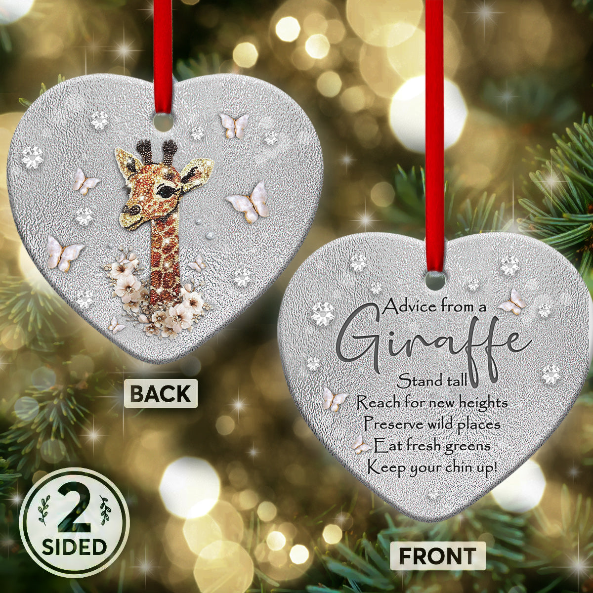 Giraffe Advice Heart Ceramic Ornament - Christmas Ornament - Christmas Gift