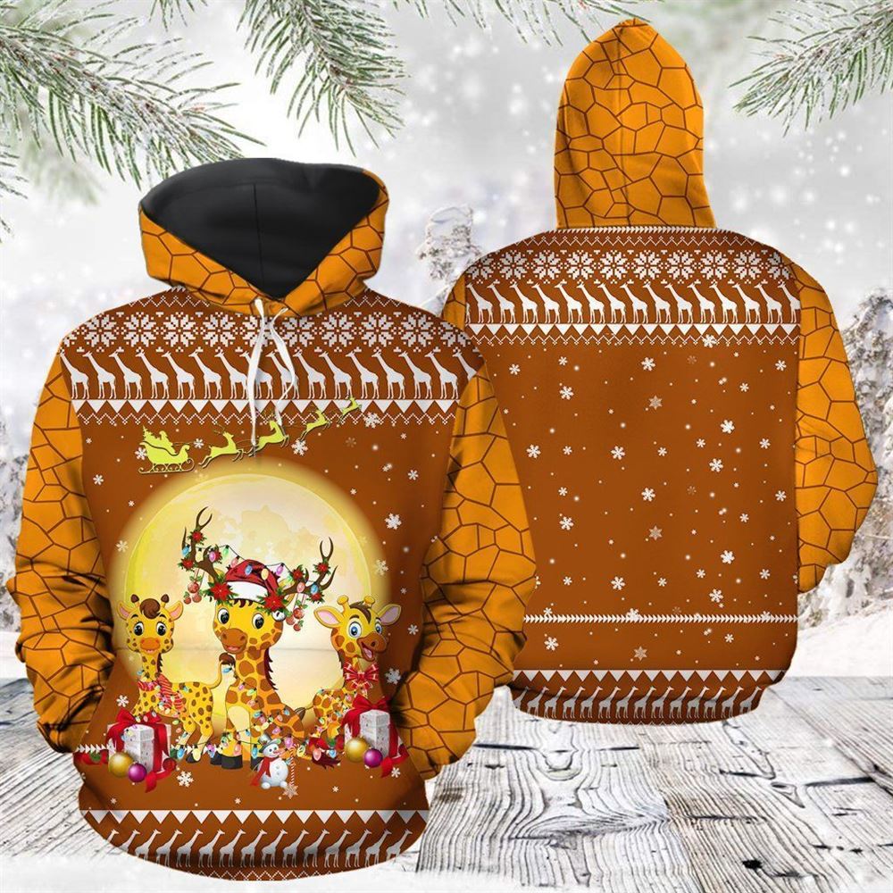 Giraffe Christmas All Over Print 3D Hoodie For Men And Women, Christmas Gift, Warm Winter Clothes, Best Outfit Christmas