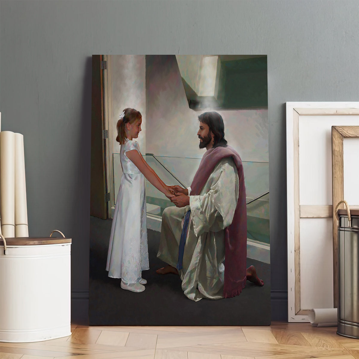 Girl At The Font Canvas Picture - Jesus Canvas Wall Art - Christian Wall Art