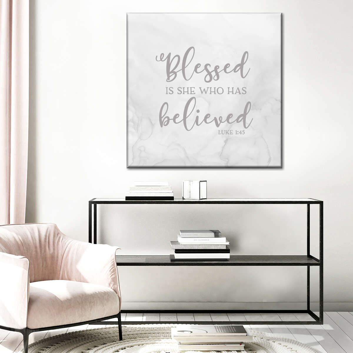 Girl Inspired Blessed Square Canvas Wall Art - Bible Verse Wall Art Canvas - Religious Wall Hanging