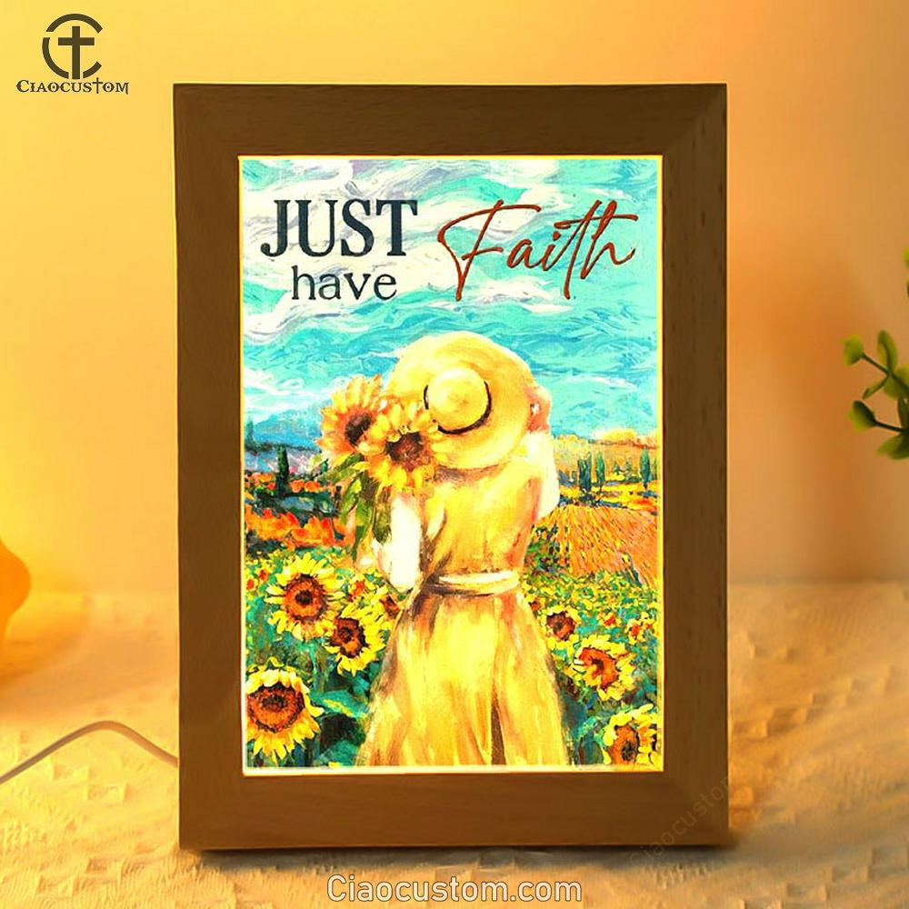 Girl Painting, Sunflower Garden, Blue Sky, Just Have Faith Frame Lamp