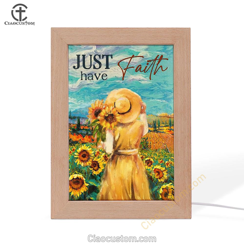 Girl Painting, Sunflower Garden, Blue Sky, Just Have Faith Frame Lamp