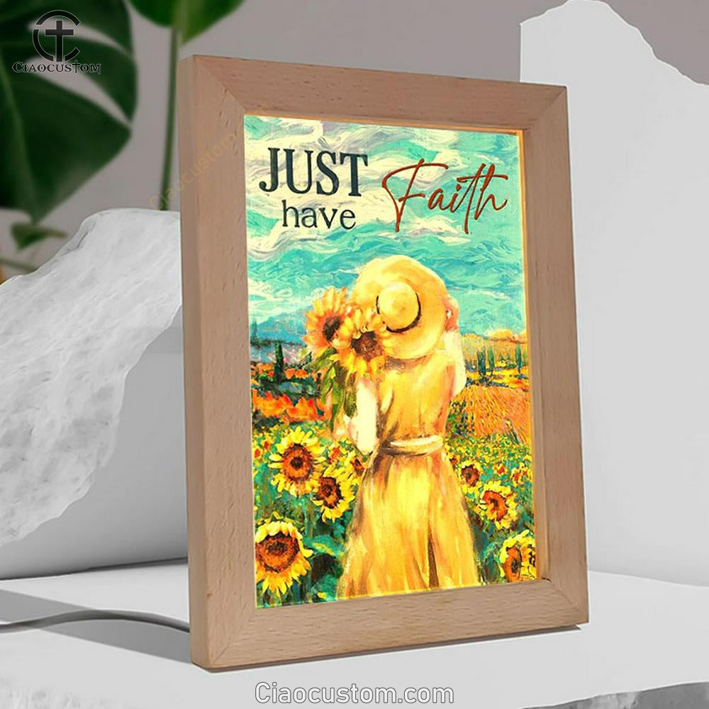 Girl Painting, Sunflower Garden, Blue Sky, Just Have Faith Frame Lamp