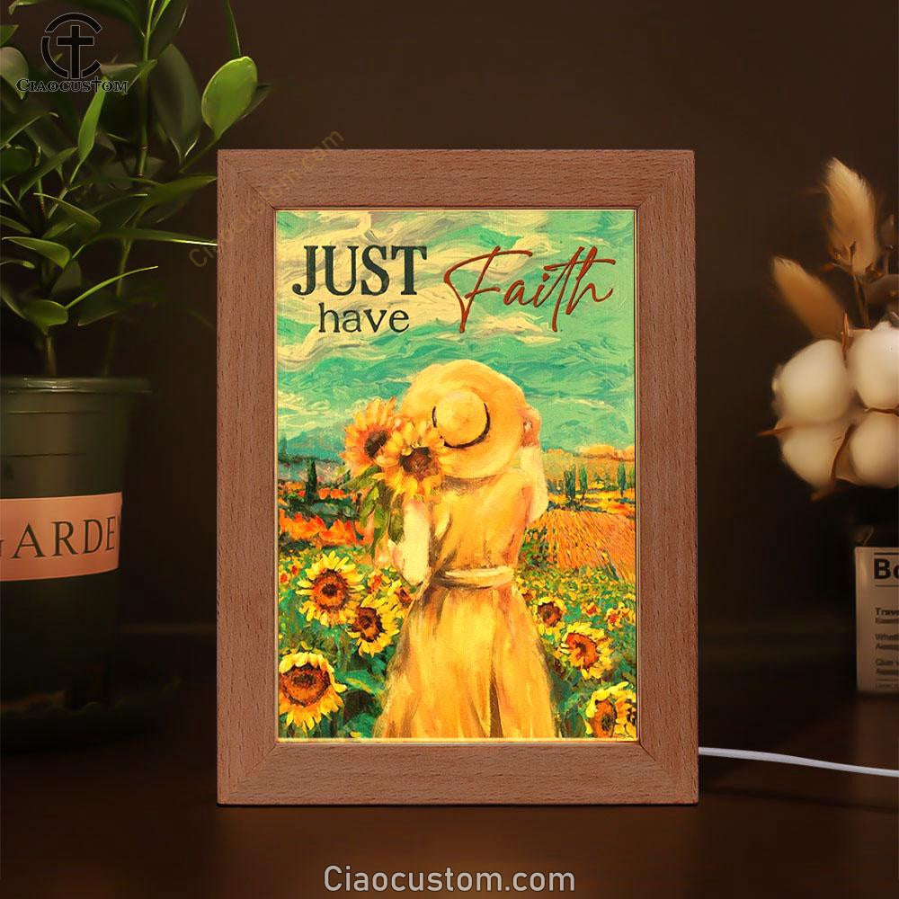 Girl Painting, Sunflower Garden, Blue Sky, Just Have Faith Frame Lamp