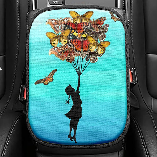 Girl With Butterflies Bouquet Seat Box Cover, Car Center Console Coverations, Gift For Moms