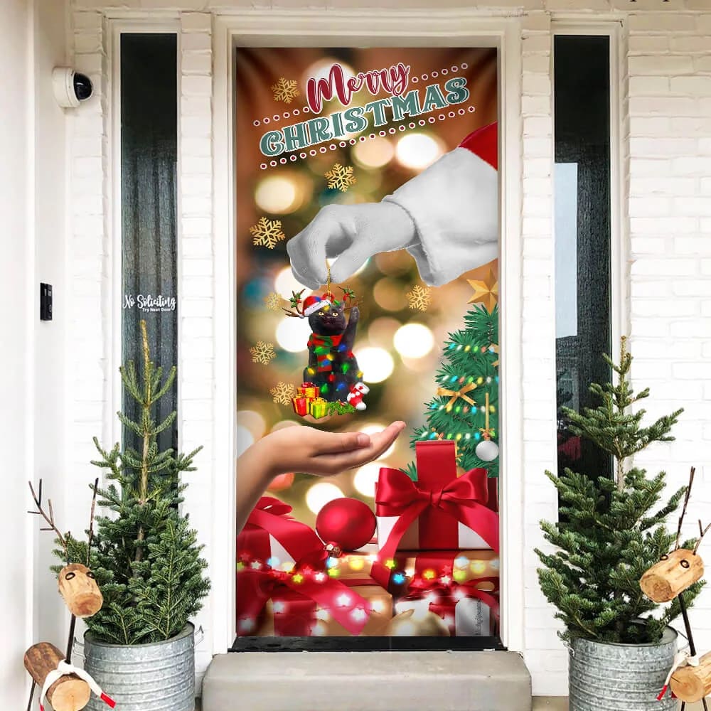 Give Black Cat Dog Door Cover - Christmas Door Cover - Christmas Outdoor Decoration