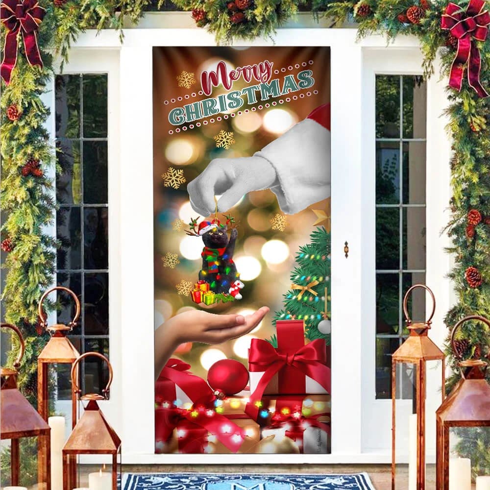 Give Black Cat Dog Door Cover - Christmas Door Cover - Christmas Outdoor Decoration