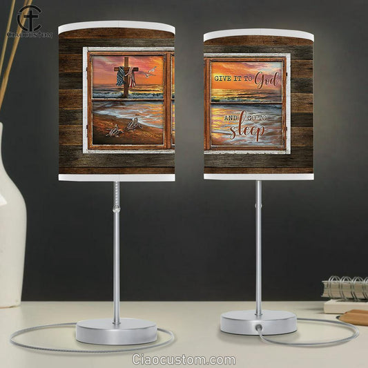 Give It To God And Go To Sleep Beach Pretty Sunset Sea Turtle Table Lamp For Bedroom - Bible Verse Table Lamp - Religious Room Decor