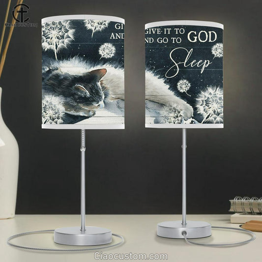 Give It To God And Go To Sleep Cat Dandelion Large Table Lamp Art - Christian Lamp Art Home Decor - Religious Table Lamp Prints